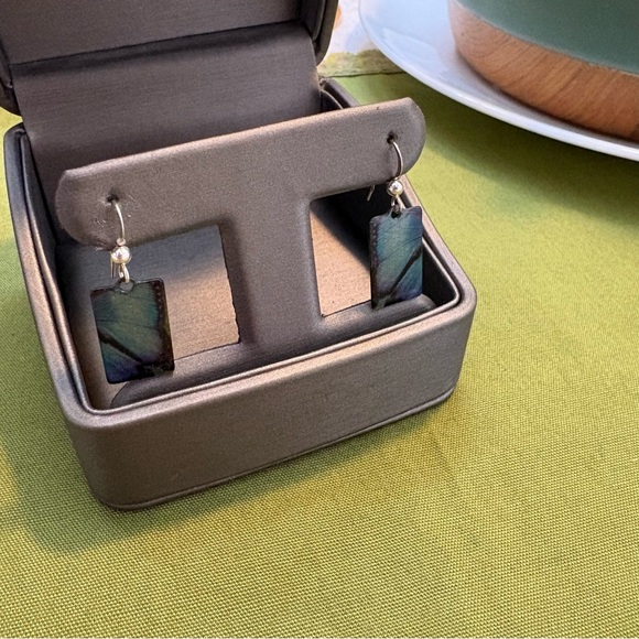 Blue Butterfly Rectangular Earrings - Picture 4 of 5